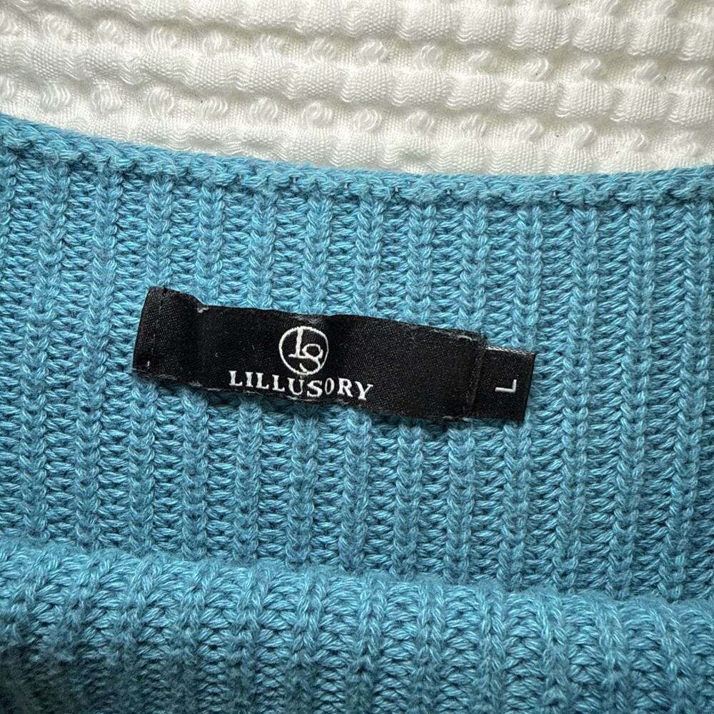 Illusory Teal Sleeveless Sweater Vest Size Large Boxy Preppy Casual Knit Top EUC